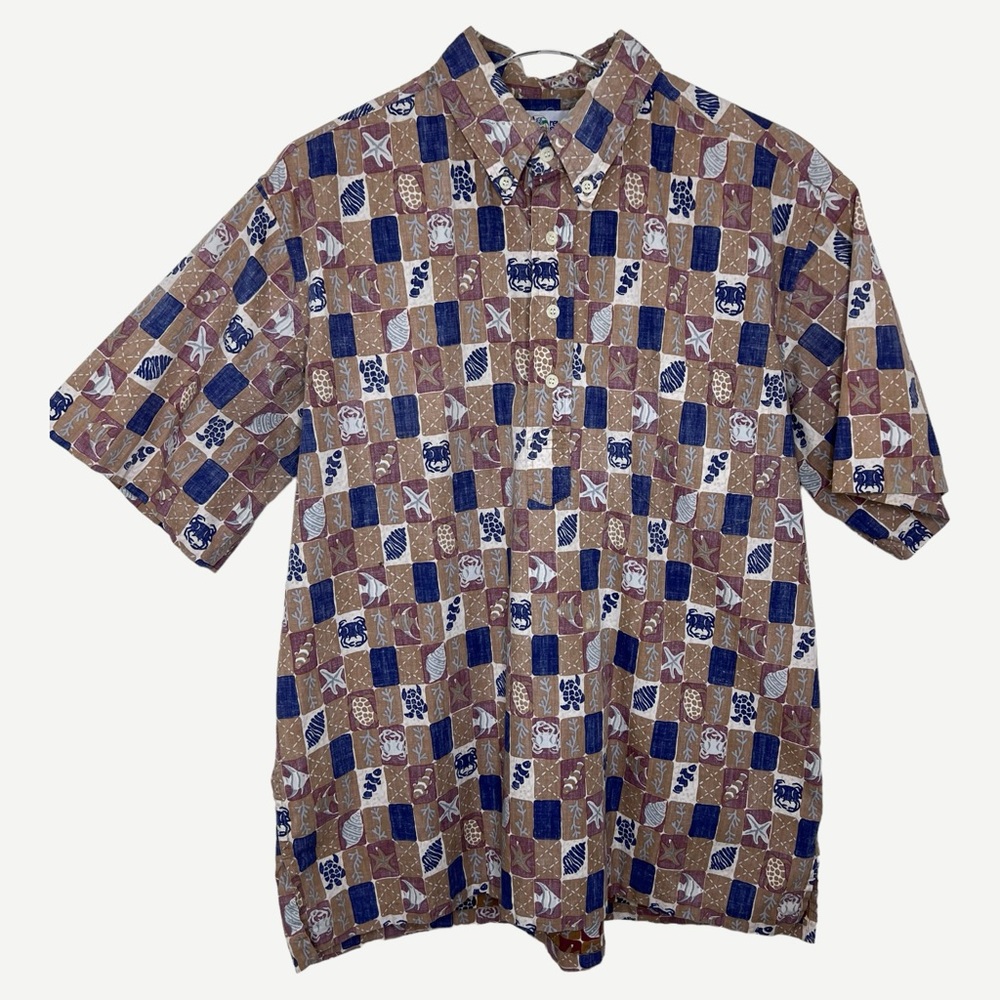 VINTAGE Reyn Spooner Tropical Fish Shells Pullover/Popover Muted